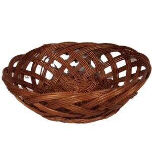 Round Wicker Dark Wood Color Basket Great For Storage Or Decor